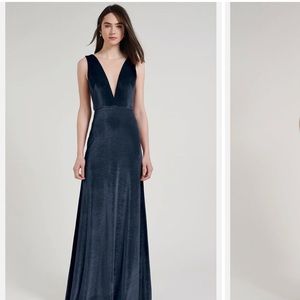BHLDN Jenny Yoo French Blue Logan Deep-V Velvet Column Gown